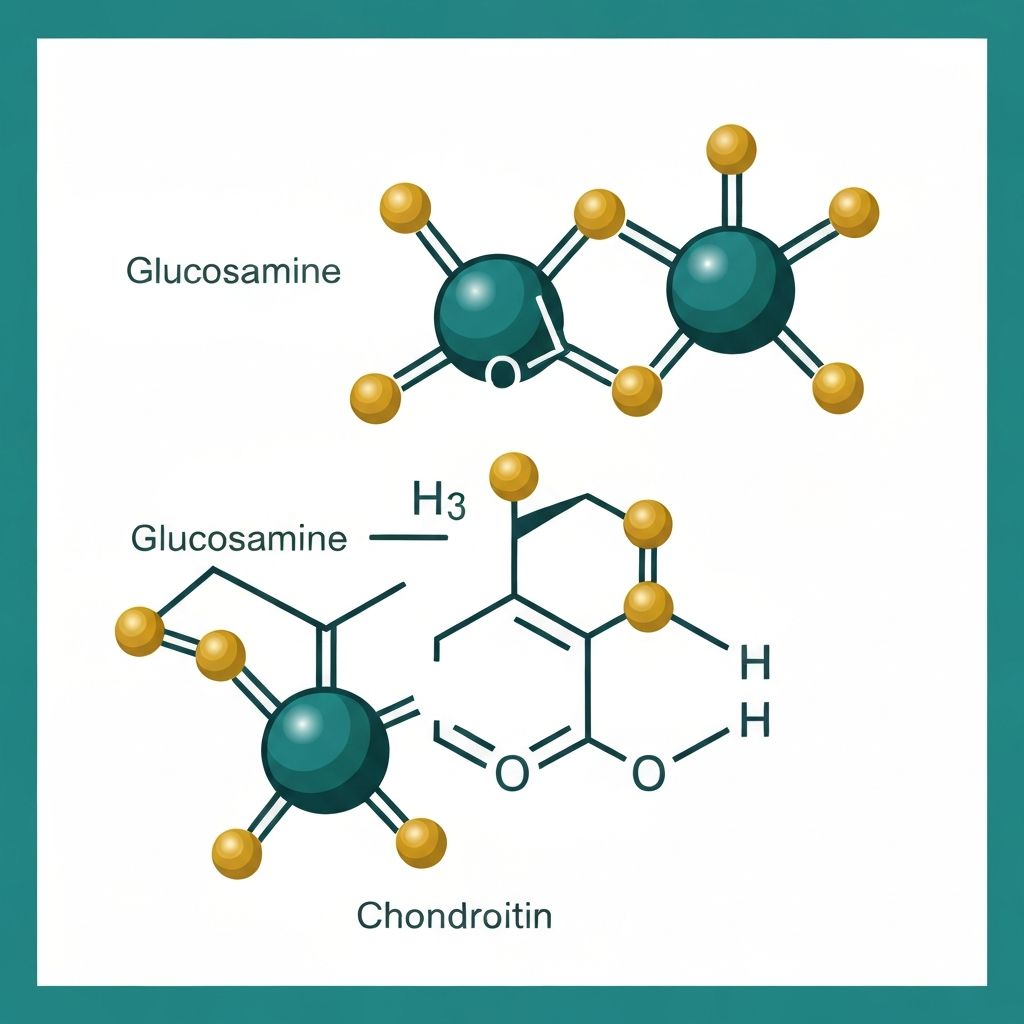 Scientific illustration of glucosamine and chondroitin molecular structures